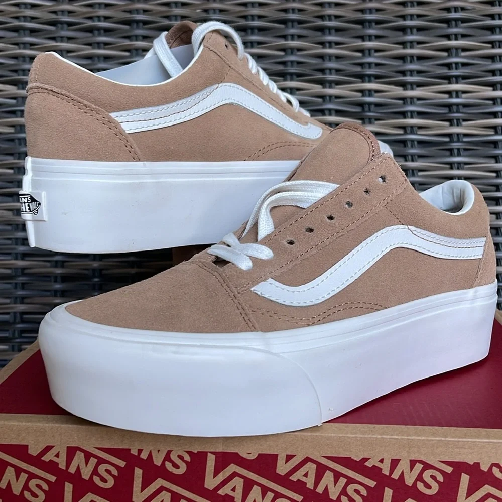 Vans WMNS Old Skool Stacked Soft Suede) Burro/True White VN0A7Q5MB69 Platforms